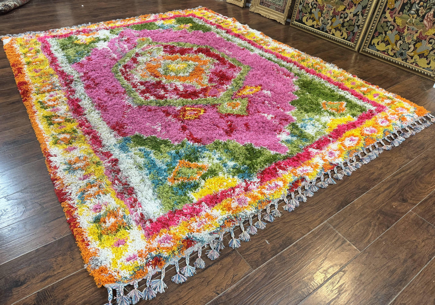 Colorful Shag Rug 8x10, Fuchsia and Multicolor