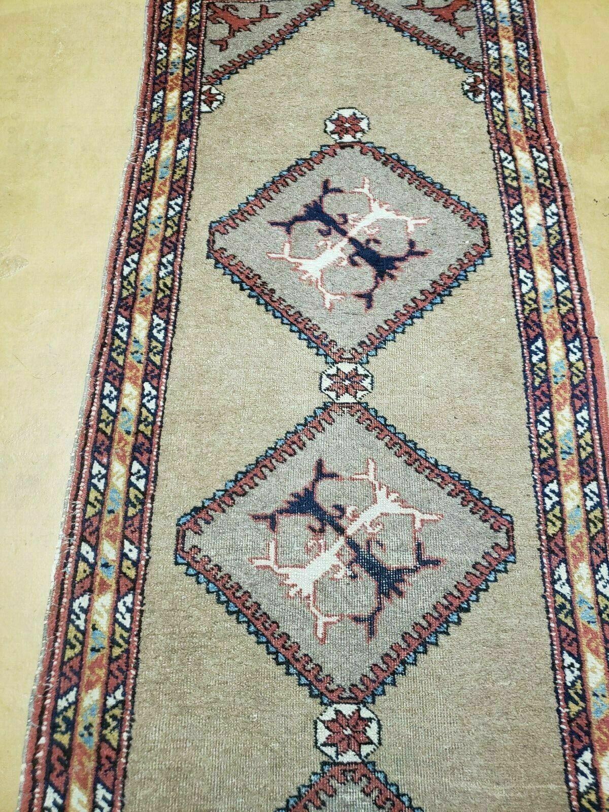2'4" X 11' Antique Handmade Turkish Wool Rug Runner Carpet Camel Hair Nice