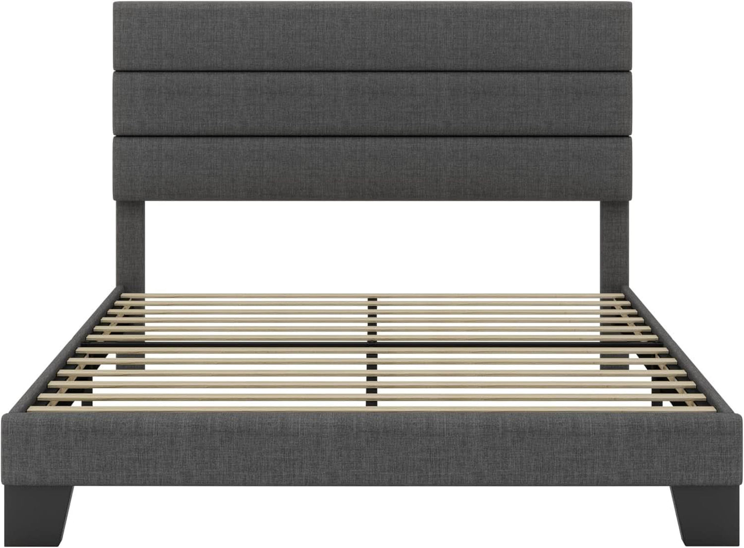 Full Size Upholstered Bed Frame With Grey Headboard