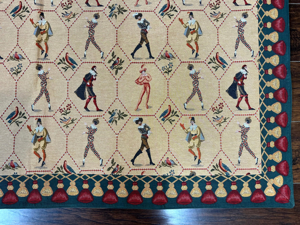 Square Tapestry 5x5, Wall Hanging, Human Pictorials, Court Jesters, Vintage