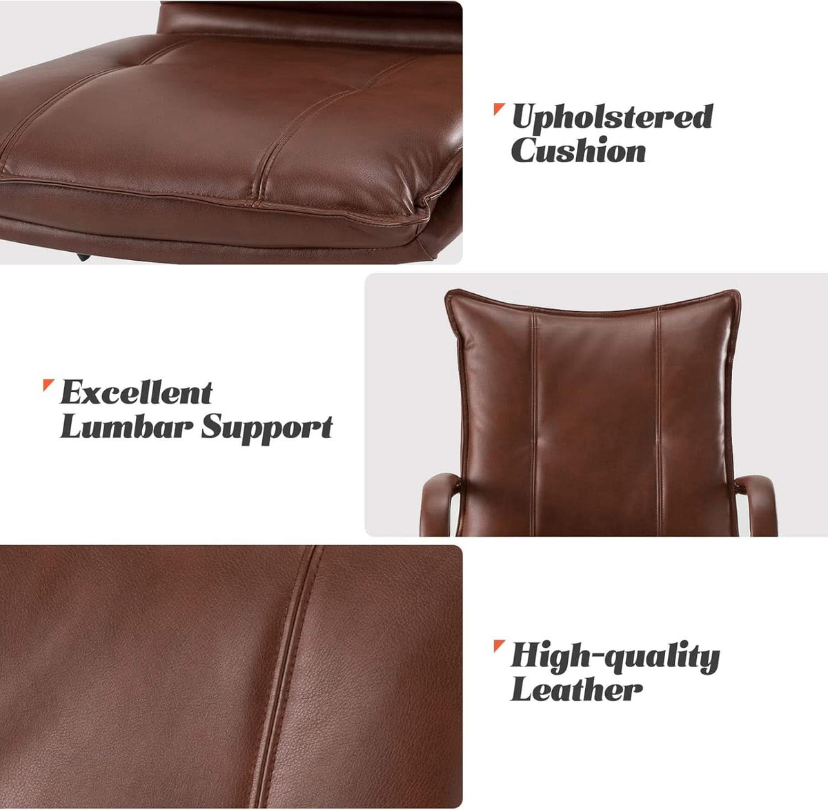 Faux Leather Home Office Desk Chair Adjustable Height Brown