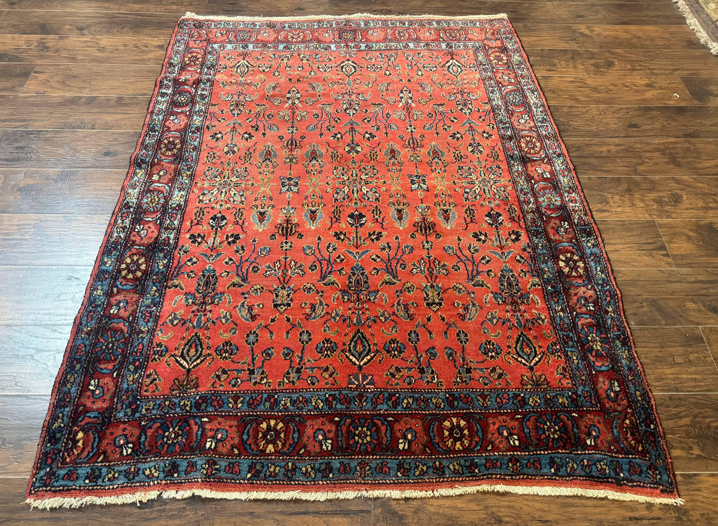Antique Persian Tribal Rug 5 x 6.6, Tomato Red, Hamadan Angelas Rug