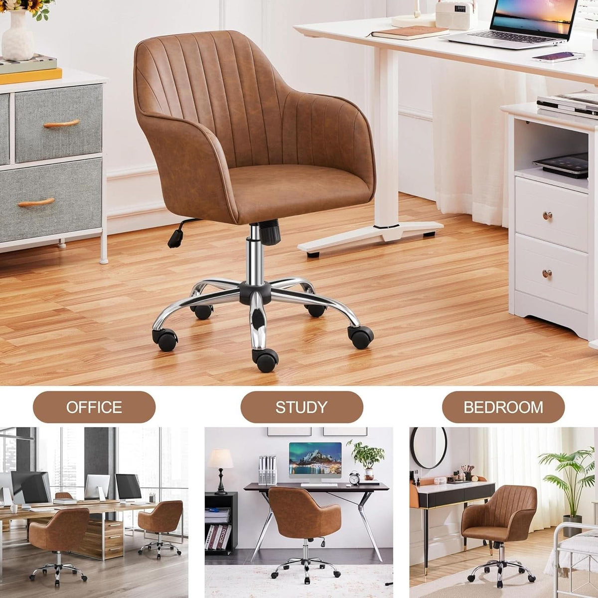 Height Adjustable Brown Ergonomic Office Desk Chair