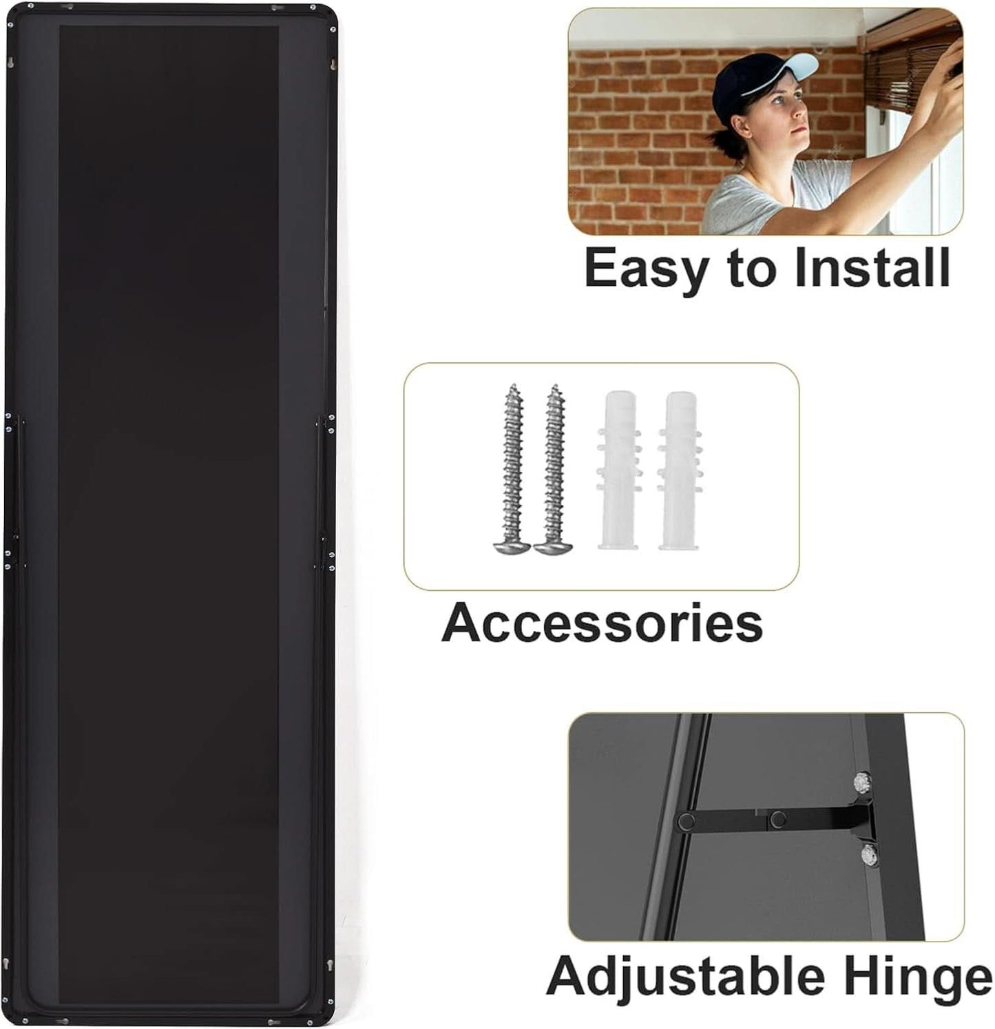 56 Inch Floor Standing Mirror With Black Aluminum Frame