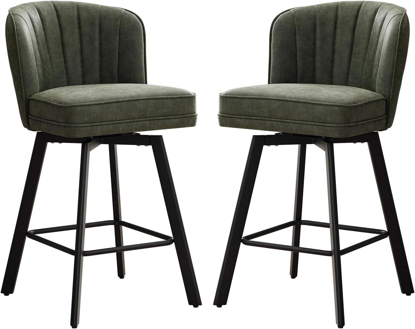 Swivel Counter Height Bar Stools Green Faux Leather