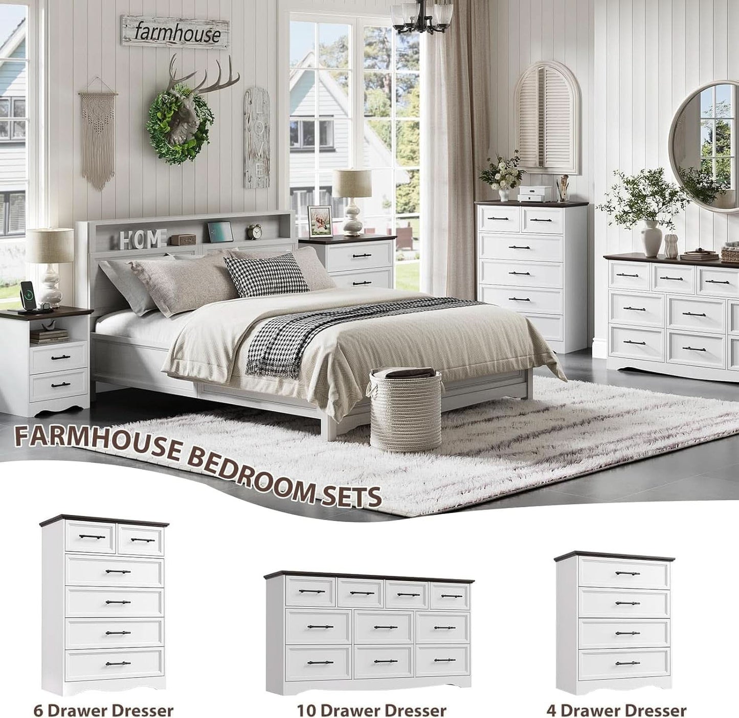 White Farmhouse Dresser FortyFourInchesTall Storage