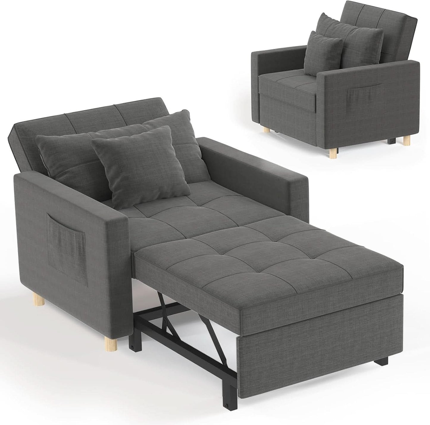 36 Inch Convertible Sleeper Chair GreyTexturedFabric