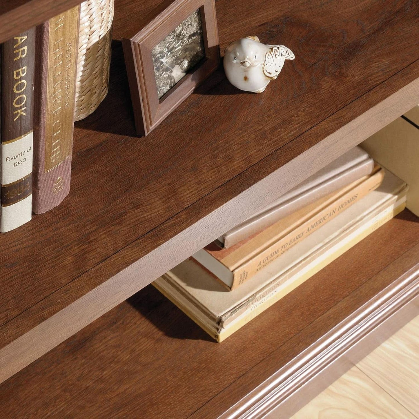 Two Tier Wooden Bookcase With Adjustable Shelf In Oiled Oak For Home Office And Living Room