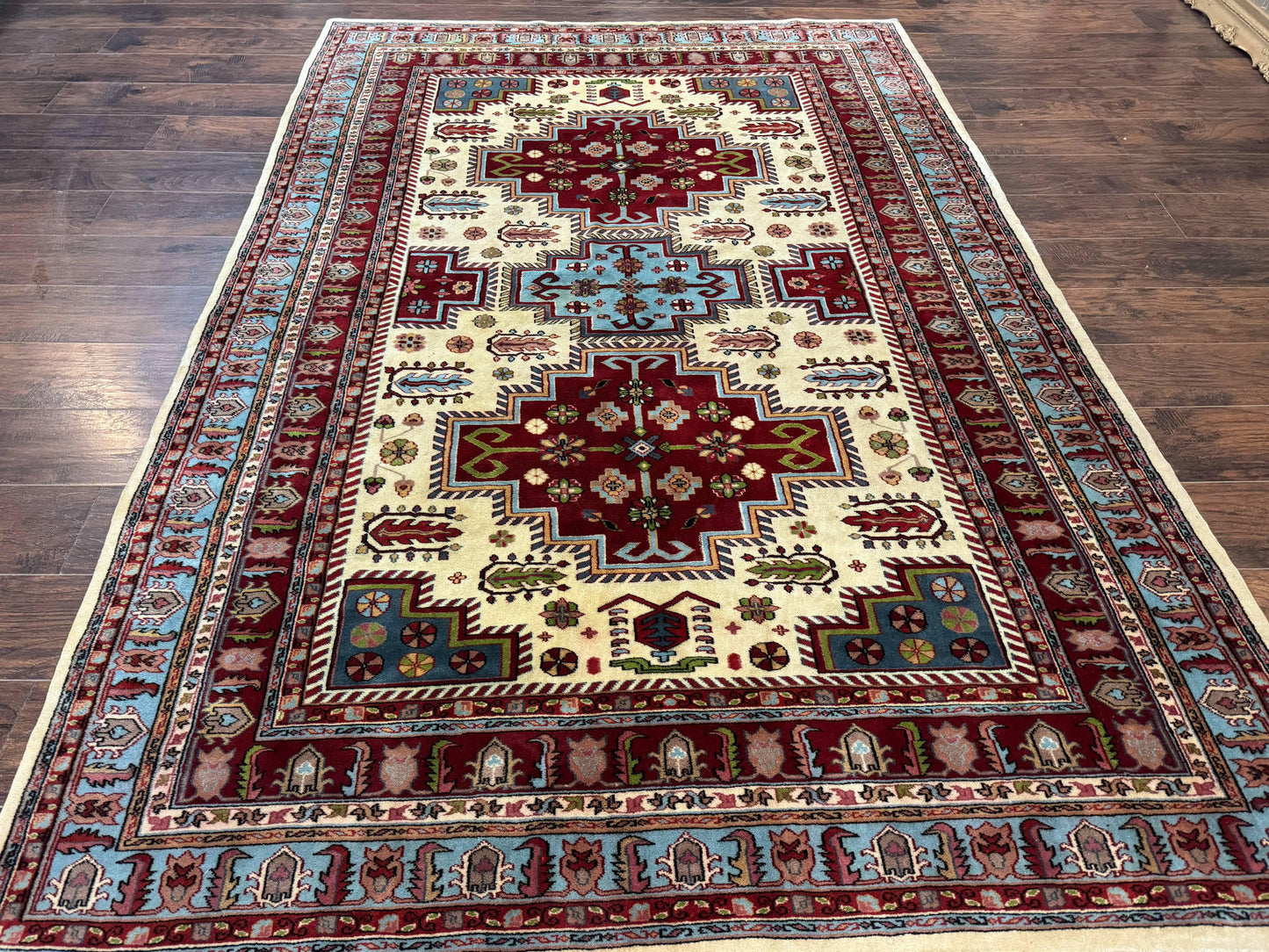 Turkish Kazak Rug 6x9, Geometric Medallions