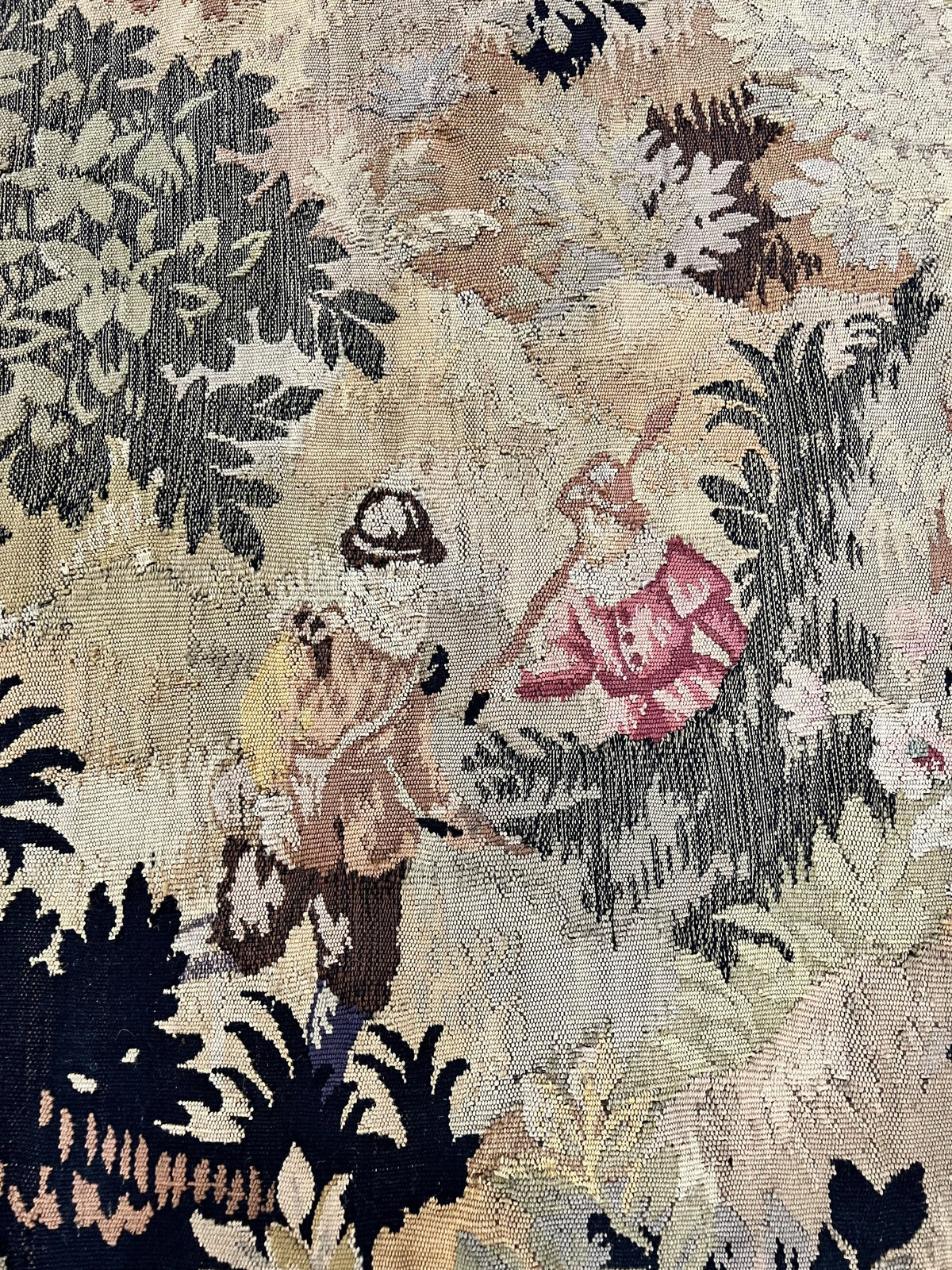 Antique French Tapestry 6x5 ft, European Handmade Wool Aubusson Weave Vintage Tapestry