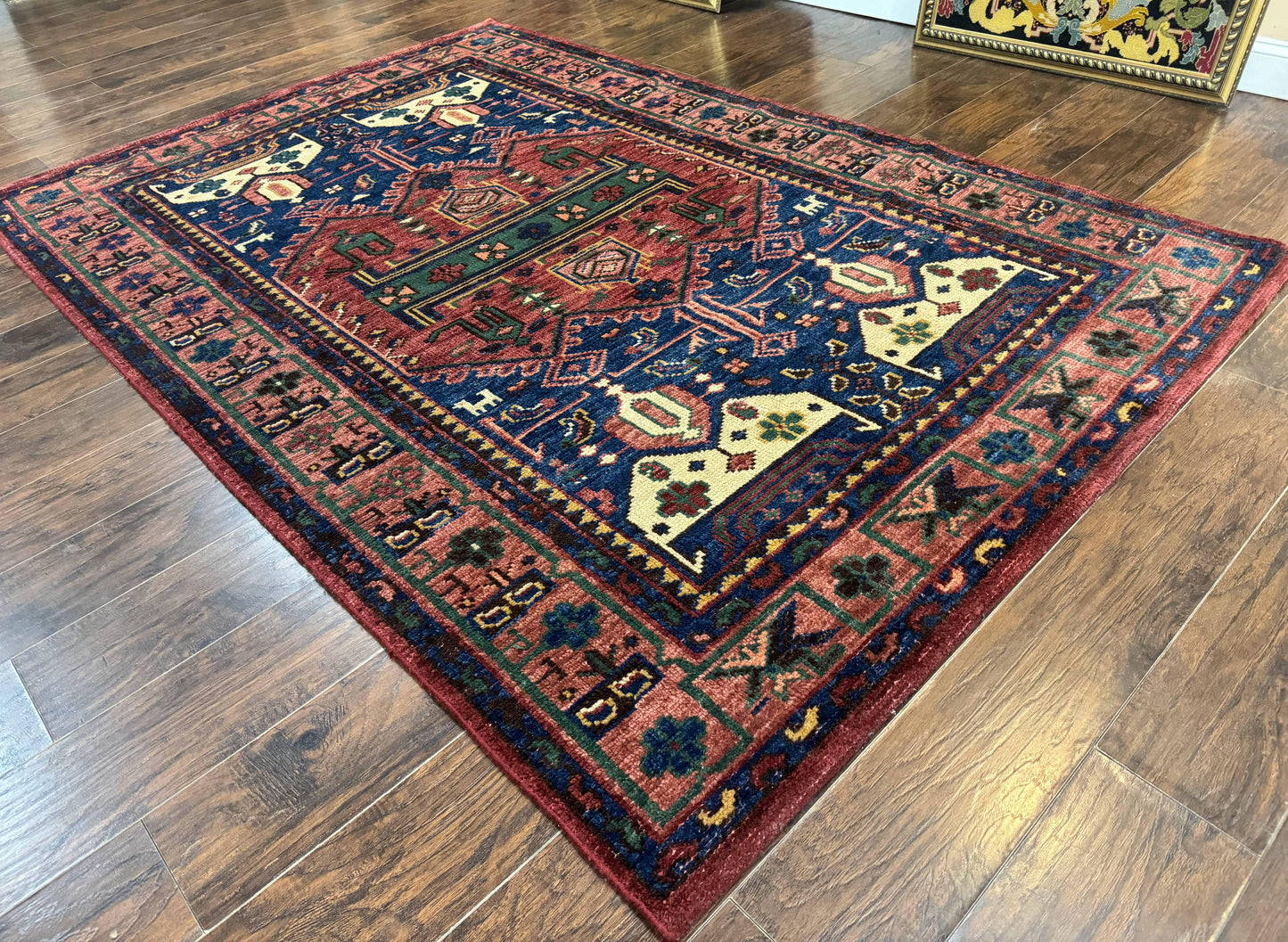 Persian Tribal Heriz Design Rug 6x9, Pottery Barn Rug, Hand Knotted Wool Vintage Rug