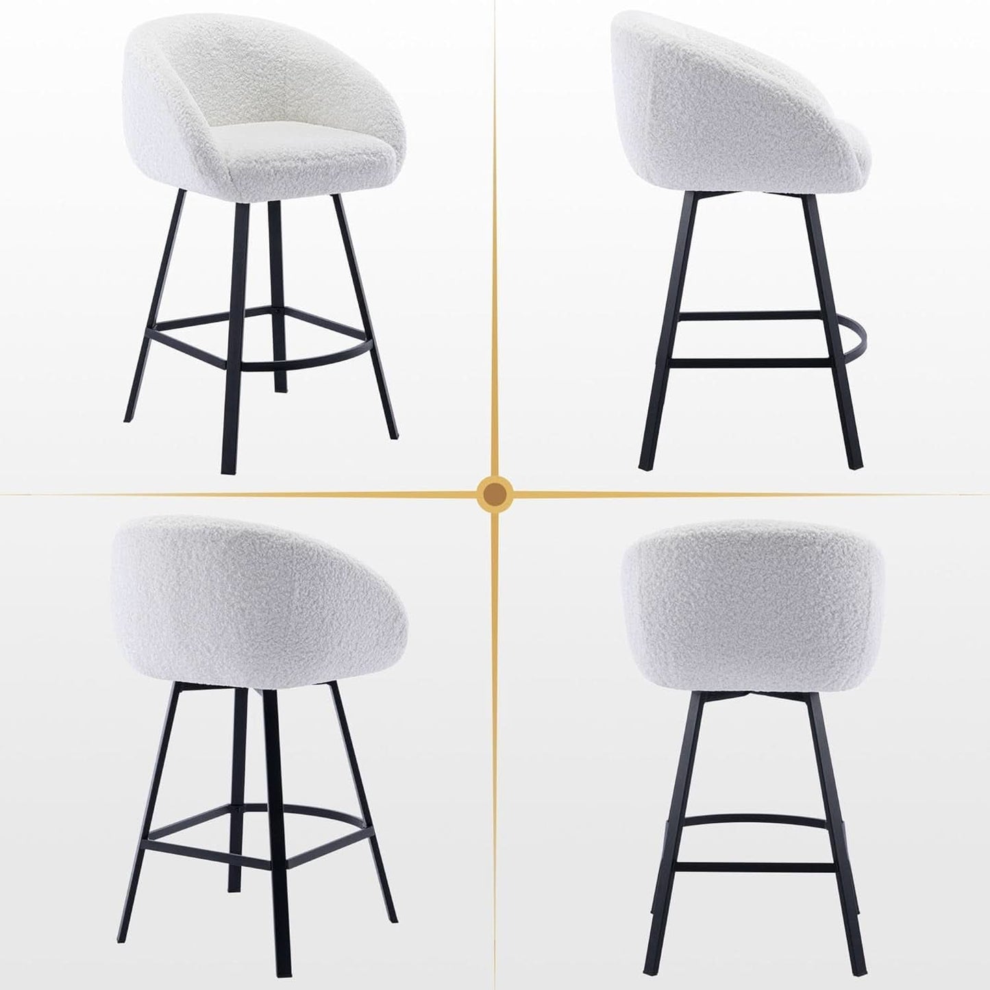 26 Inch Swivel Counter Stool White Sherpa Upholstered Bar Stool For Kitchen Counter