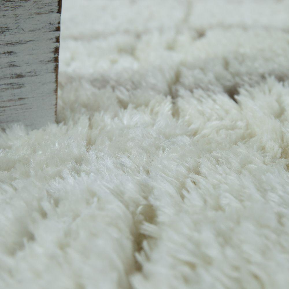 Fluffy Shag Rug Flokati Style Diamond Pattern Cream
