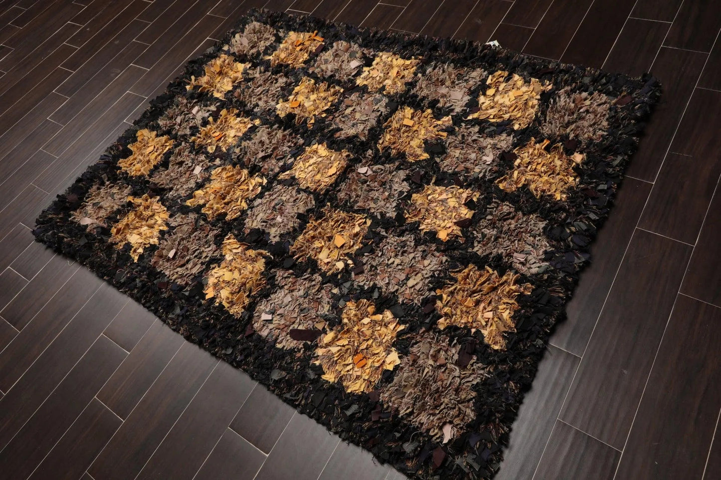 4x6 Black Vintage 70s Handmade in USA Cotton Hippie Funky Shag Area Rug