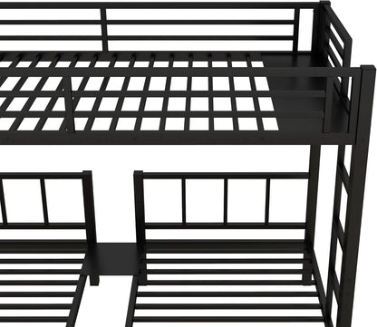Triple Bunk Bed For Kids Metal Twin Over Twin Black