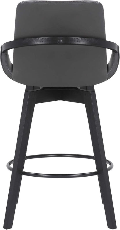 Mid Century Swivel Bar Stool Gray Faux Leather 26 Inch Seat