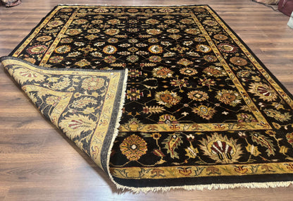 Indo Persian Mahal Rug 8x10, Black and Gold, Wool Hand Knotted Oriental Carpet