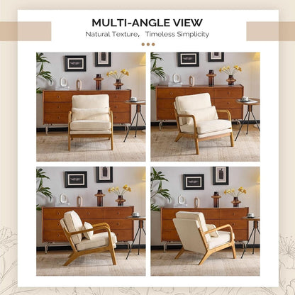 Chenille Mid Century Modern Accent Chair Set of 2 Cream