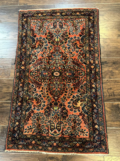 Antique Persian Lilihan Rug 2x4, Red, Floral, Wool, Handmade Lilian Persian Carpet