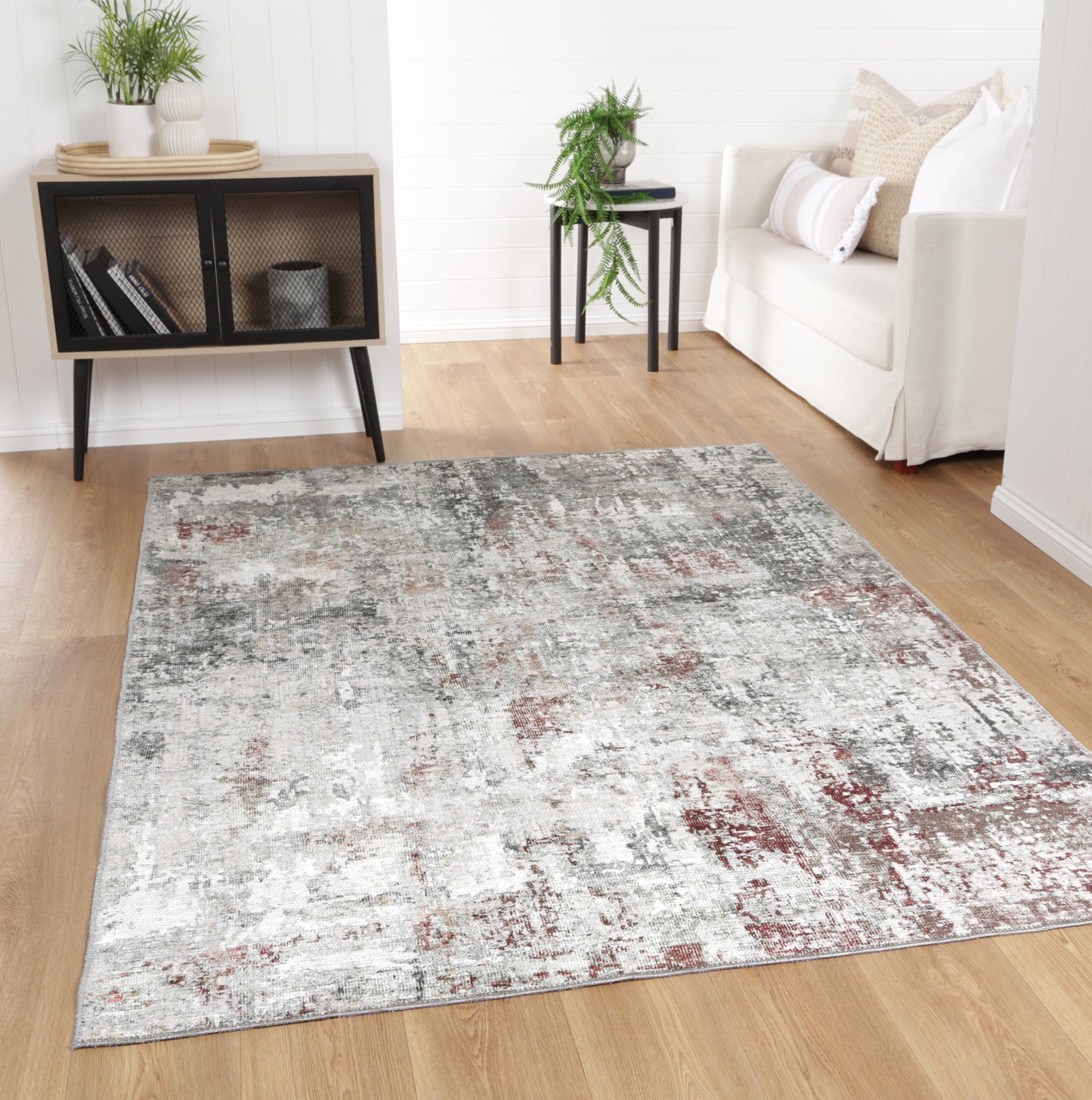 Colette Machine Washable in Grey & Red Rug
