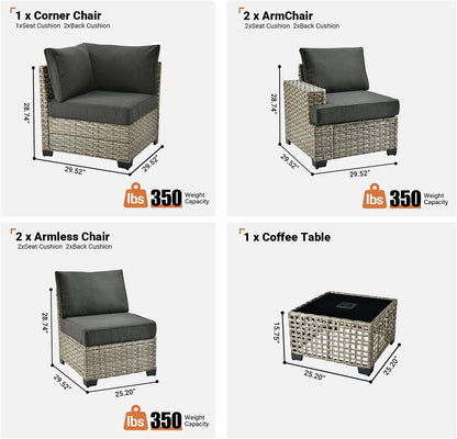 Six Piece Rattan Wicker Outdoor Sectional Sofa Set