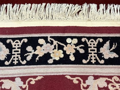 Dark Red Chinese Wool Rug 4x6, Chinese 90 Line Rug, Carving Rug, Handmade, Pair B