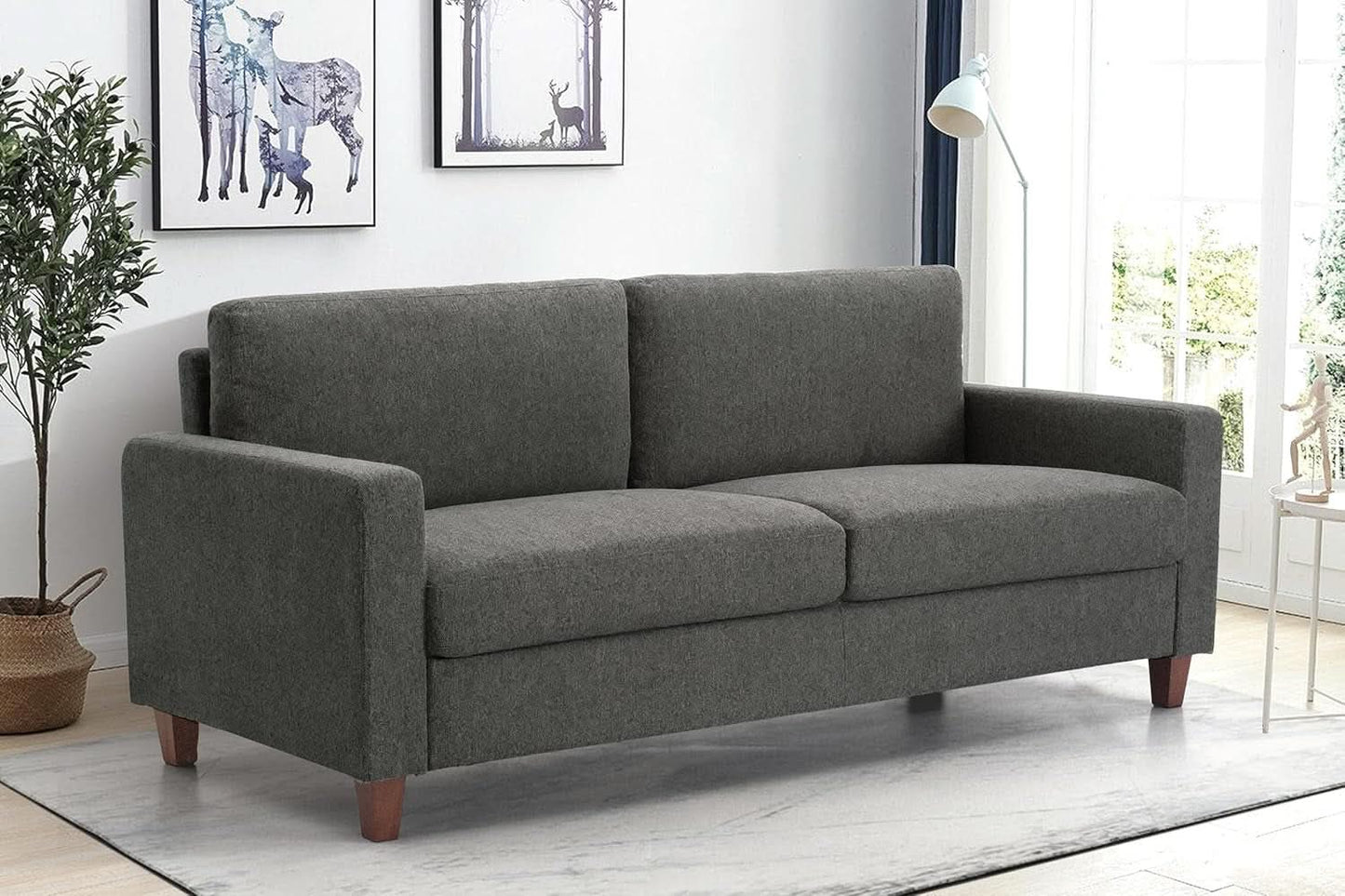 Miles 2 Piece Couch And Loveseat Set With Reversible Pillows Grey