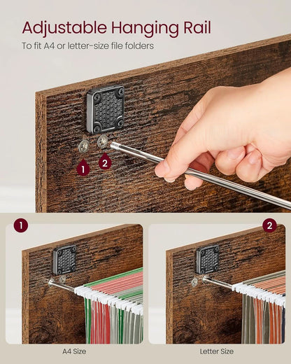 Two Drawer File Cabinet With Lock Printer Stand For A4 And Letter Size Files Rustic Brown And Black