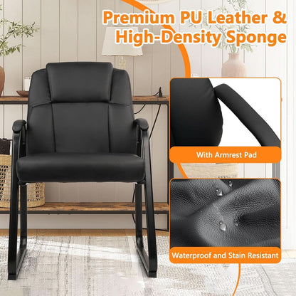 Black Leather Guest Chair 2 Pack With Padded Armrests