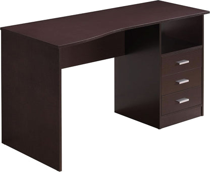 Wenge Computer Desk With 3 Drawers And Side Storage Shelf