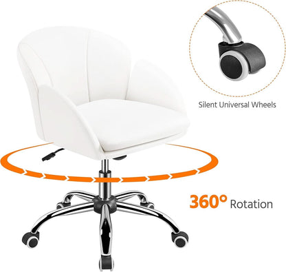 White Petal Desk Chair Faux Leather Swivel Office Chair