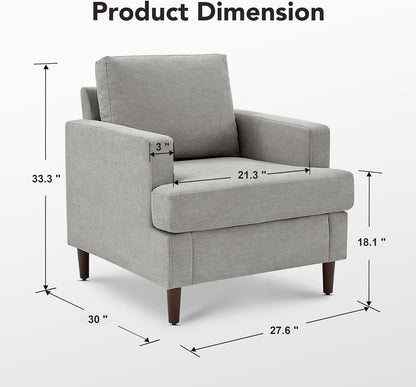 Mid Century Linen Grey Upholstered Accent Armchair