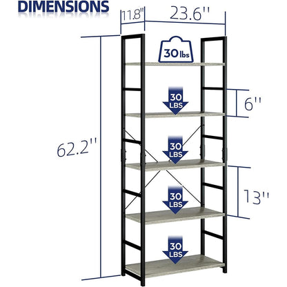 5-Tier Bookshelf for Home Office Scratch-Resistant