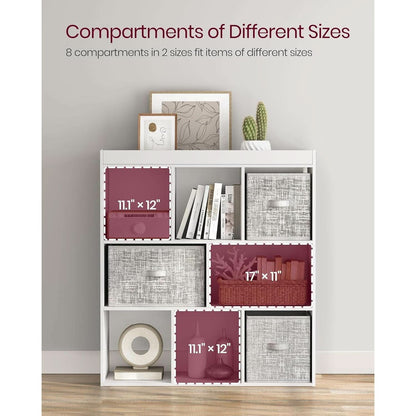 White Bookcase With 8 Open Compartments Freestanding Storage Shelf 11x35.4x39.4