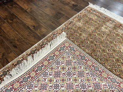 Turkish Kayseri Silk Rug 4x6, Hand Knotted Handmade Vintage Allover Pattern, Fine Silk Oriental Carpet 4 x 6 ft, Traditional Rug, Cream