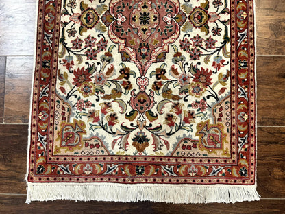 Small Persian Tabriz Rug 2x3, Floral Medallion, Wool and Silk, 340 KPSI