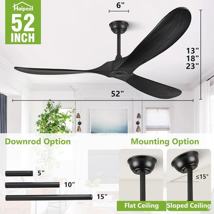 52 Inch Matte Black Ceiling Fan With Remote Walnut Blades