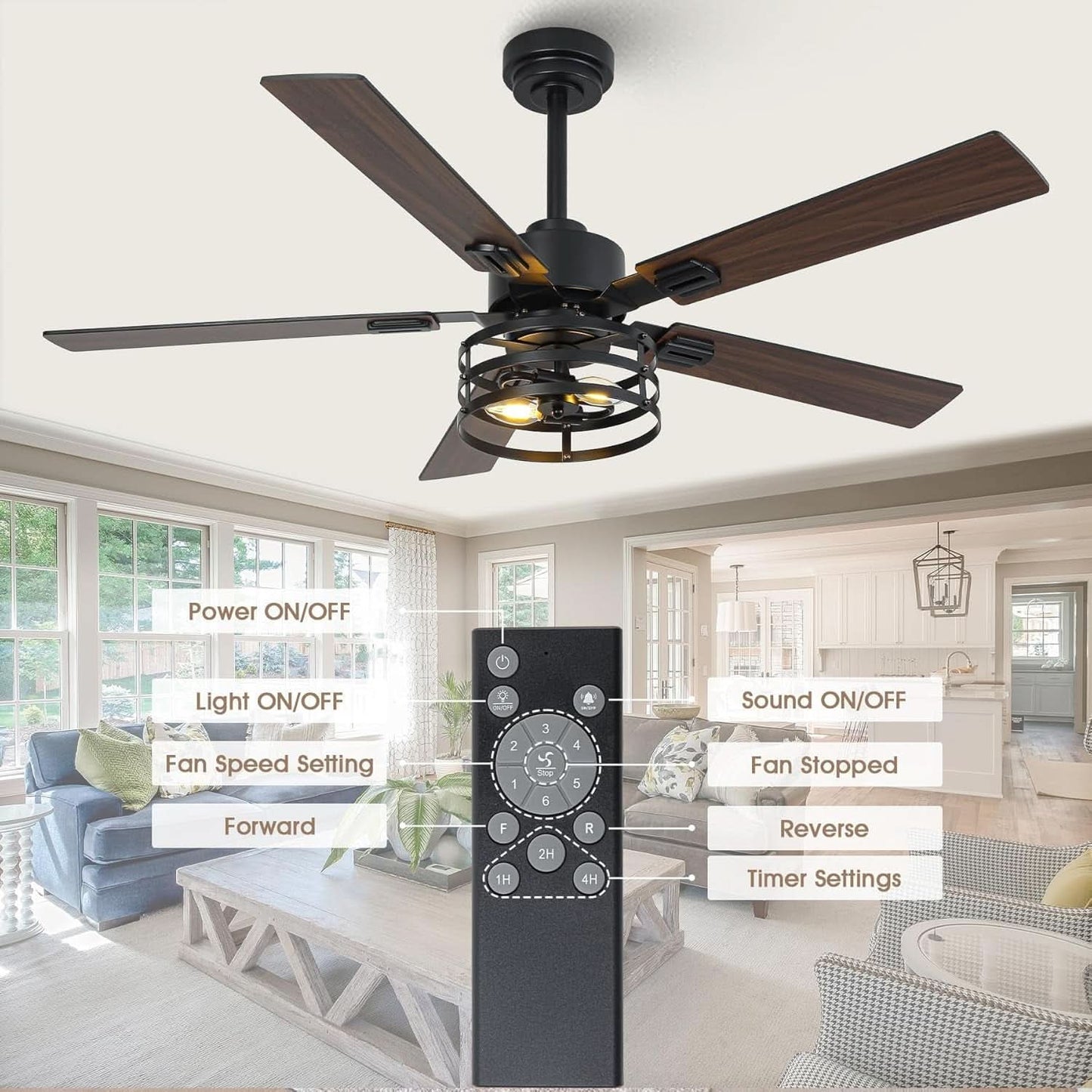 52 Inch Outdoor Ceiling Fan With Remote And Lights