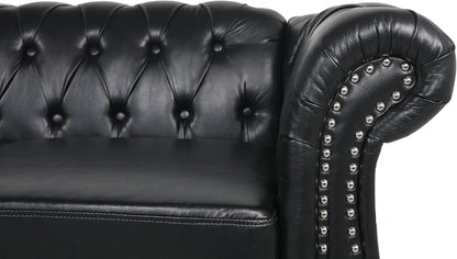 Sectional PU Leather Modular Sofa Couches, Black Tufted Cushions