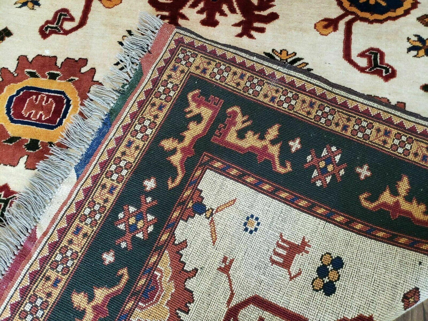 5' X 6' Vintage Handmade Knotted Turkish Kazak Pattern Wool Rug Bohemian Boho Interior Design