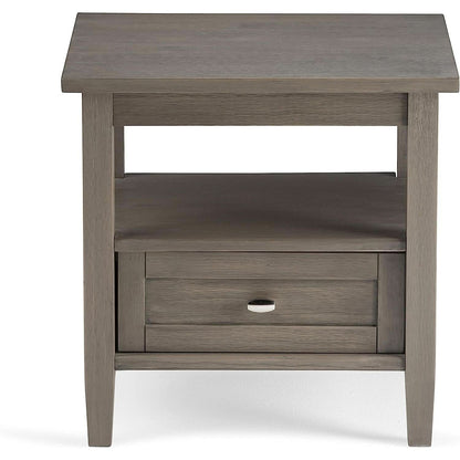 Solid Wood Rectangle End Table With Drawer Farmhouse Grey