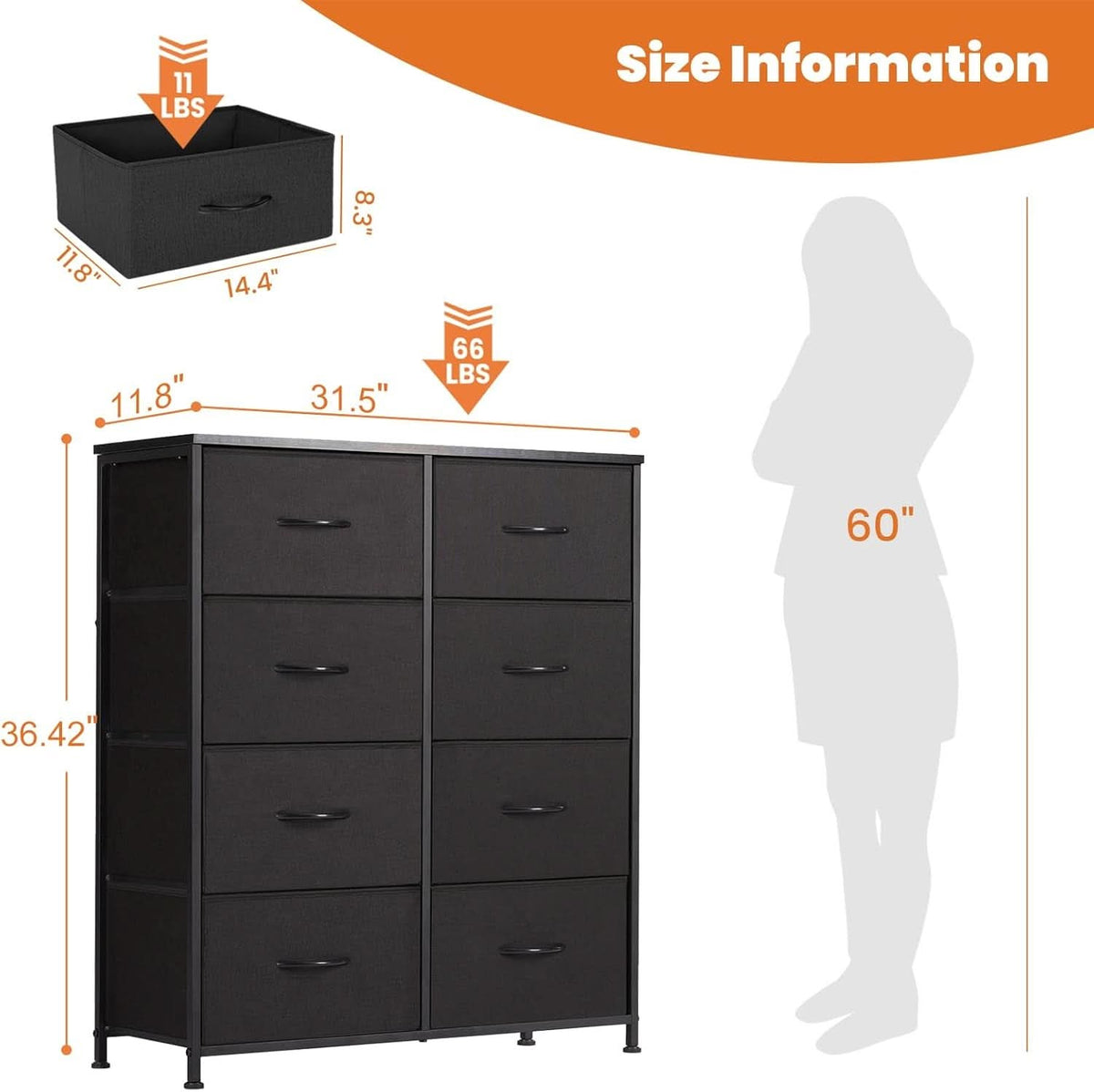 Eight Drawer HardwoodTop Dresser With Sturdy Frame