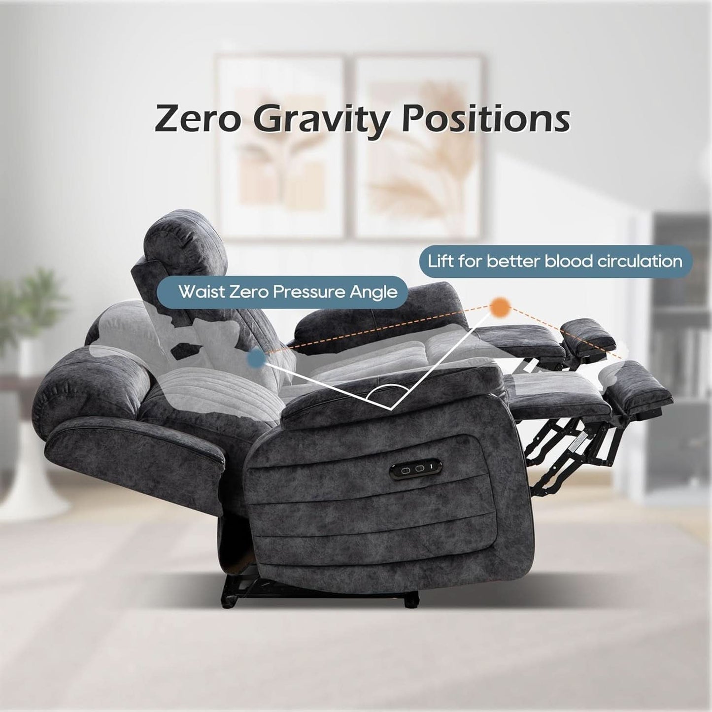 Grey Power Reclining Sofa With Zero Gravity USB Ports