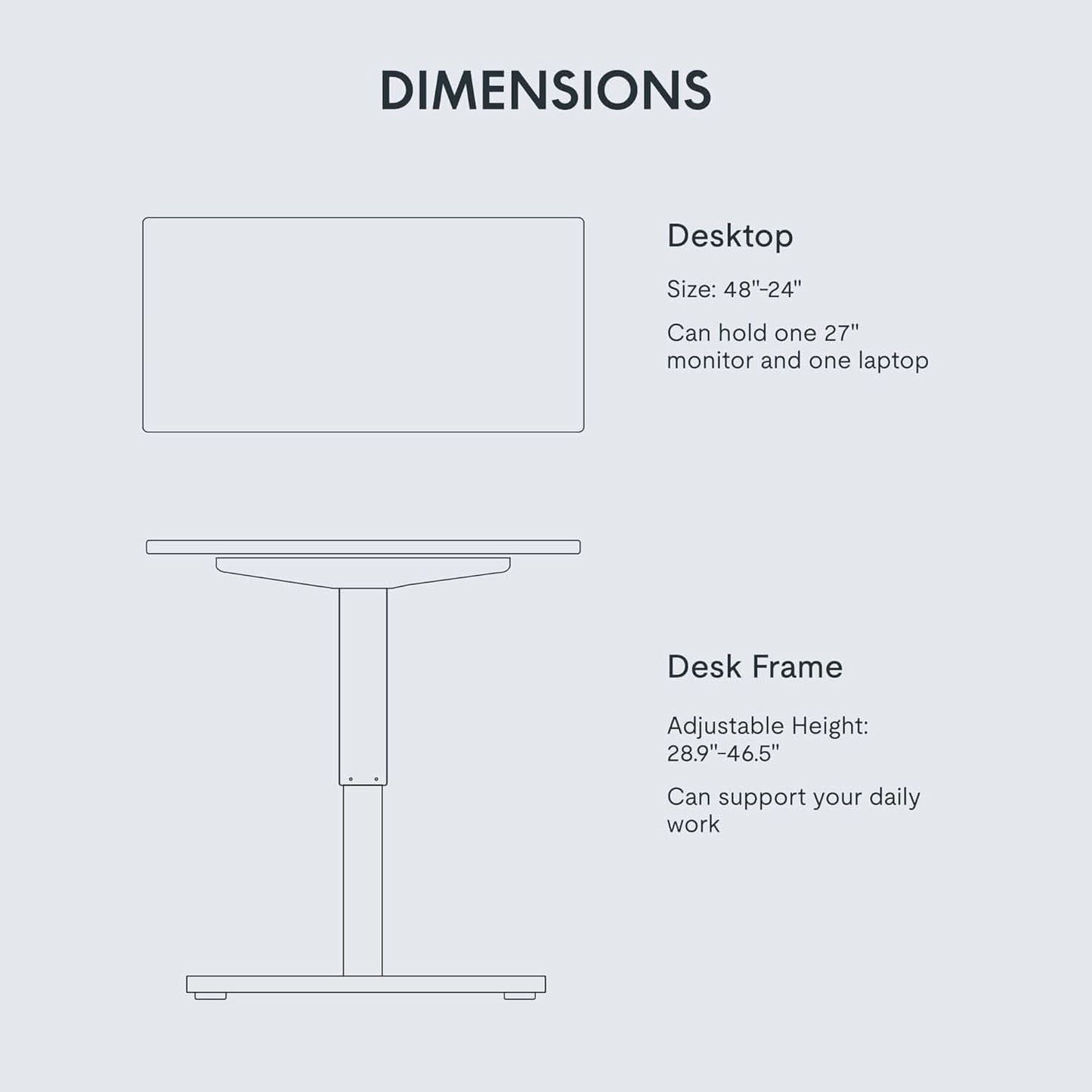 Electric Height Adjustable Standing Desk 48x24 Inches