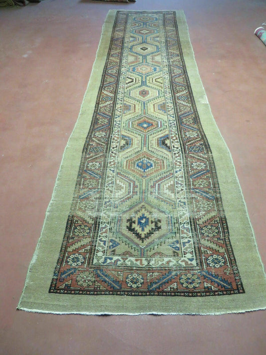 3'4" X 12' Antique Hand Made Turkish Wool Rug Runner Carpet Camel Hair Nice