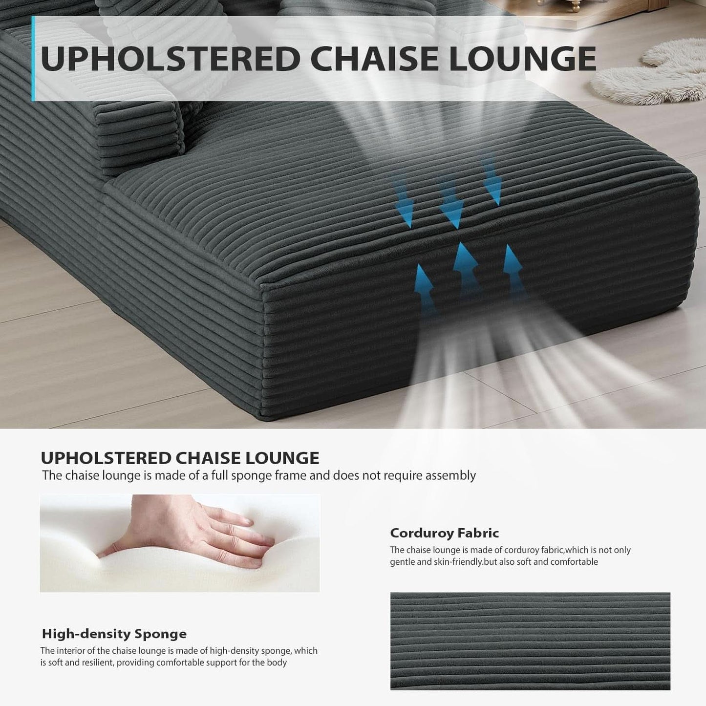 Sumptuously Oversized Dark Grey Chaise Lounge Chair