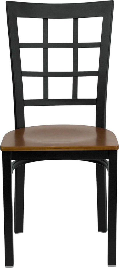 Hercules Series Black Window Back Metal Restaurant Chair With Cherry Wood Seat