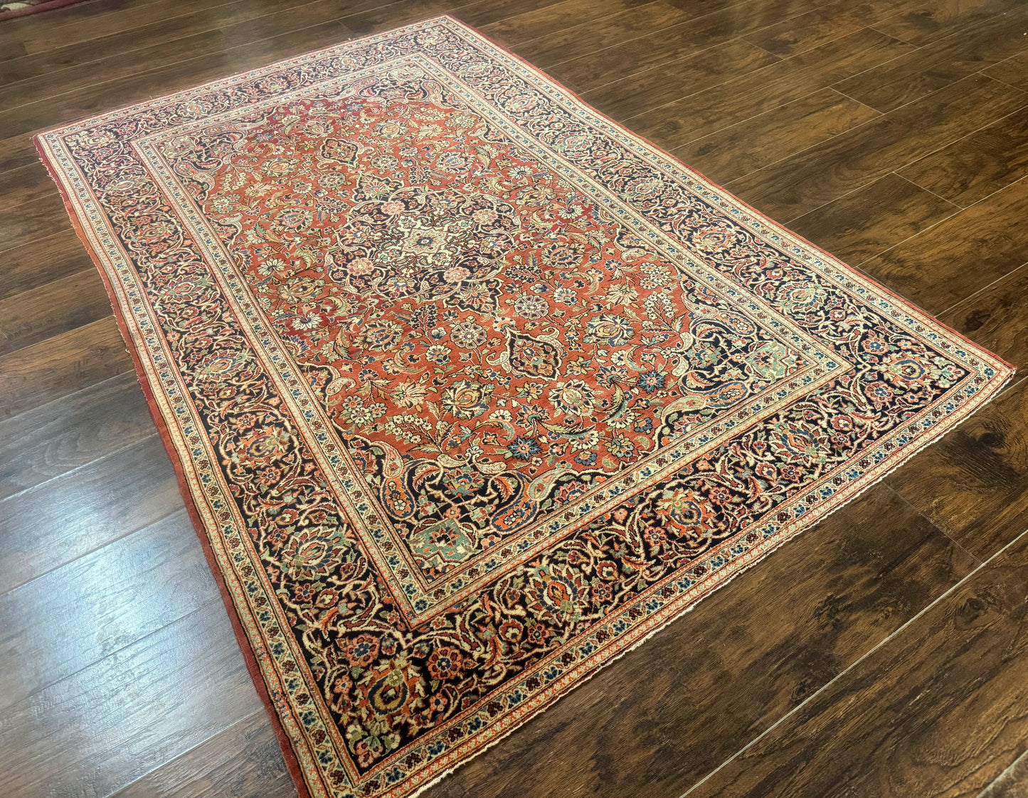 Persian Kashan Rug 4x7, Red, Floral Medallion, Vintage, Wool