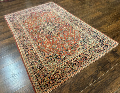 Persian Kashan Rug 4x7, Red, Floral Medallion, Vintage, Wool