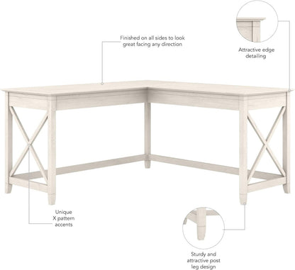L-Shaped Desk 60W Linen White Oak Modern Farmhouse